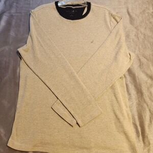 Nautica‎ Mens Sleepwear Waffle Knit Thermal Long Sleeve Shirt Tan Khaki Size M
